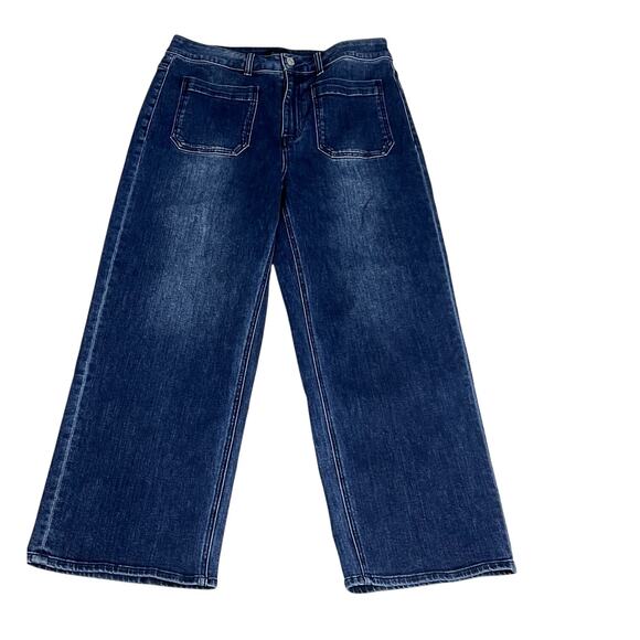 Quince Stretch Patch Pocket Wide Leg Jeans 26" Dark Wash Size 32 - Picture 1 of 7